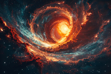 A magnificent spiral galaxy stretches across space with intense colors and dynamic light patterns - obrazy, fototapety, plakaty
