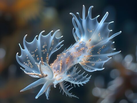 Ethereal Sea Angel:A Delicate Underwater Creature with Shimmering Wing-Like Appendages