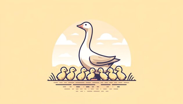 Illustration of mother goose with her baby gosling for mother goose day
