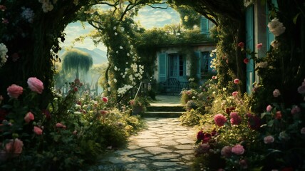 Fototapeta na wymiar House in beautiful garden