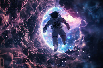 An awe-inspiring image capturing an astronaut effortlessly gliding through a vibrant nebula, representing the vastness of space
