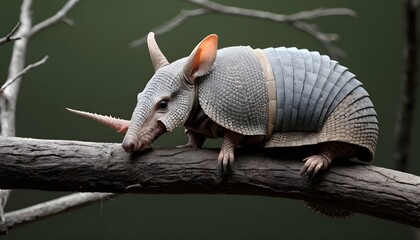 An-Armadillo-With-Its-Tail-Curled-Around-A-Branch-