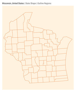 Wisconsin, United States. Simple vector map. State shape. Outline Regions style. Border of Wisconsin. Vector illustration.