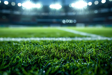  football stadium with lights - grass close up in sports arena