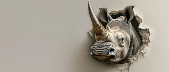  A creative display of an inverted rhino emerging through a wall, demonstrating an unexpected perspective © Fxquadro