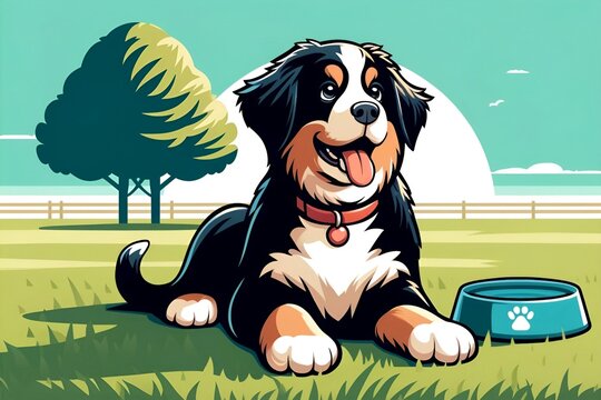 Illustration of beautiful bernese mountain dog puppy for purebred dog day