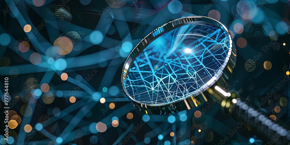 Aufkleber A magnifying glass inspecting network components, symbolizing the investigation of network problems