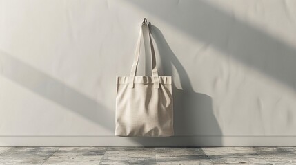 A single white tote bag mockup hangs on a plain light background.