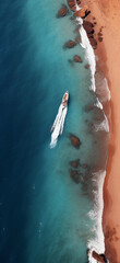 Coastal Journey: Aerial Photography of Small Boat Exploring the Coast