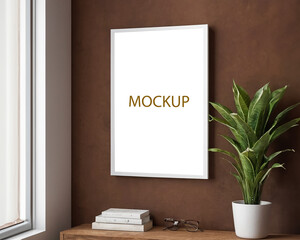 Photoshop mockup template white frame for custom image and text