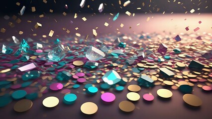 Closeup up of a confetti background texture. AI generated - obrazy, fototapety, plakaty