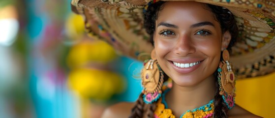 Nicaraguan traditional dancer in Central American attire smiling at sunset. Concept Central...