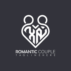Couple love Heart symbol ALL letter logo icon design template. May be used in medical, dating, Valentines Day and wedding design.