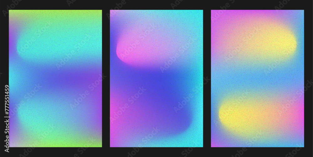Poster set of abstract grainy blur background. vertical posters with textured neon gradient. backdrop with 