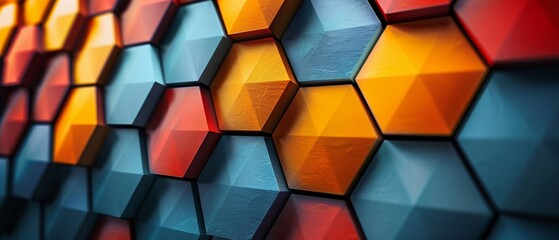 Create a hexagonal die-cut design that symbolizes unity and connection Use overlapping hexagons in different sizes and colors to represent diversity coming together to form a cohesive whole