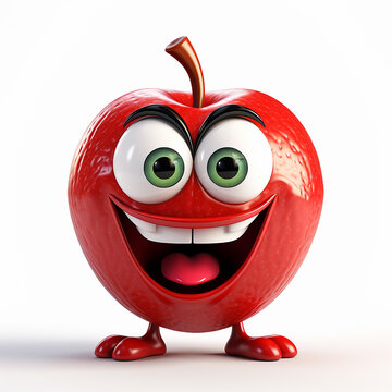 3d photo of cartoon apple made with generative ai