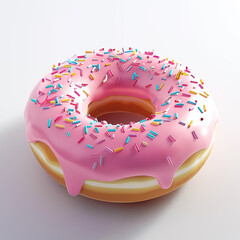 Realistic donut with pink glazing, isolated 3d object on white background