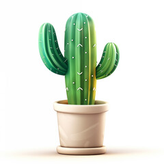 Cactus in a pot, isolated 3d object on white background - 777554485
