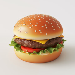 Appetising cheese burger, hamburger, isolated 3d object on white background - 777554693
