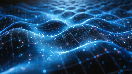 Abstract Plexus Blue Geometrical Shapes. Connection And Web Concept. Digital, Communication And Technology Network Background With Moving Lines And Dots.