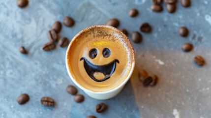 Naklejka premium Latte art depicting silly smile
