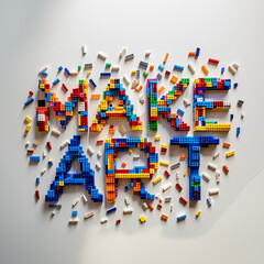 Make Art text made of colorful lego blocks