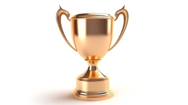 3d rendering of a golden trophy isolated in white studio background.