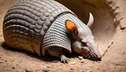 An-Armadillo-Curling-Up-To-Sleep-In-Its-Den- - obrazy, fototapety, plakaty