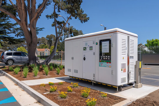 Workers assemble a large-scale flow battery system, technology for storing renewable energy and providing reliable power.