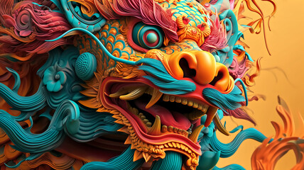 Vibrant digital art of a Chinese dragon, showcasing traditional symbolism in a modern illustrative style, perfect for cultural themes and festive design