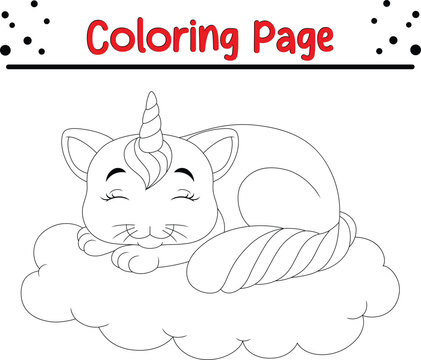Cute cat coloring page for kids. Happy Cat animal coloring book