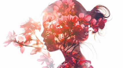 Double exposure of girl and flower 
