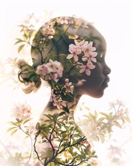 Double exposure of girl and flower 
