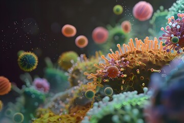 3D render of colorful microorganisms.