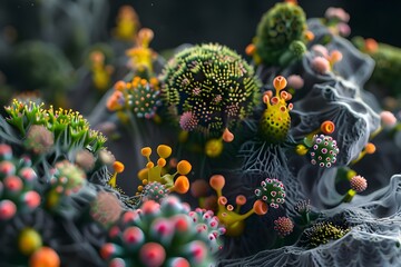 3D render of colorful microorganisms.