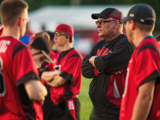 High school football team watching game from sidelines, motivated and strategic.