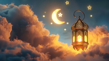 Crescent and lantern harmony on an Eid Night