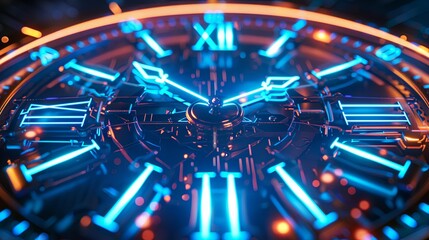 glowing neon lights on the edges of a clock