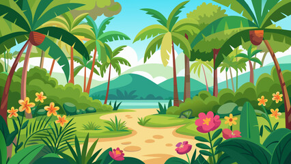 Fototapeta na wymiar background-bali--palms--flowers-jungle