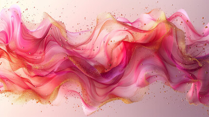 Abstract rose blush liquid watercolor background with golden lines, dots and stains. Pastel marble...