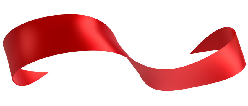 Flying simple red ribbon on transparent background