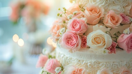 Fototapeta na wymiar Wedding cake floral adornment backgound