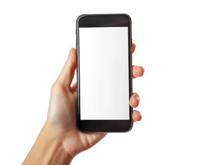 Hand holding a phone for mockup on transparent background