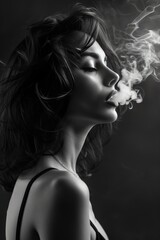 Graceful Woman Enjoying a Smoke, Black and White