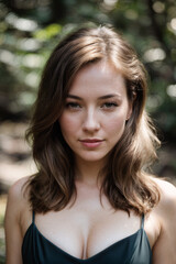 Elegant Woman in a Chic Forest Green Dress