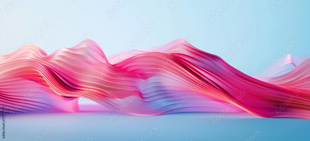 Poster a red and pink abstract background, featuring a three-dimensional wave shape in the center of an iso