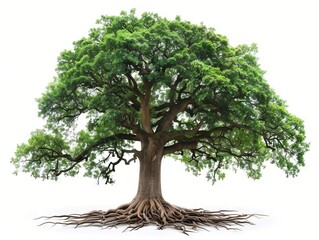 A large tree with roots on a white background.