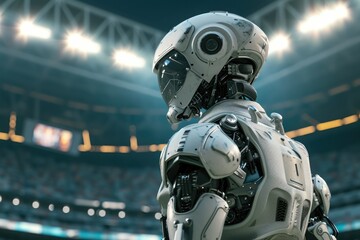 Steel-Clad Footballer in Futuristic Setting