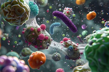 3D render of colorful microorganisms.