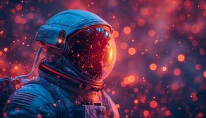 Fototapeta premium Astronaut on a beautiful planet in another galaxy and universe, space exploration cosmonaut